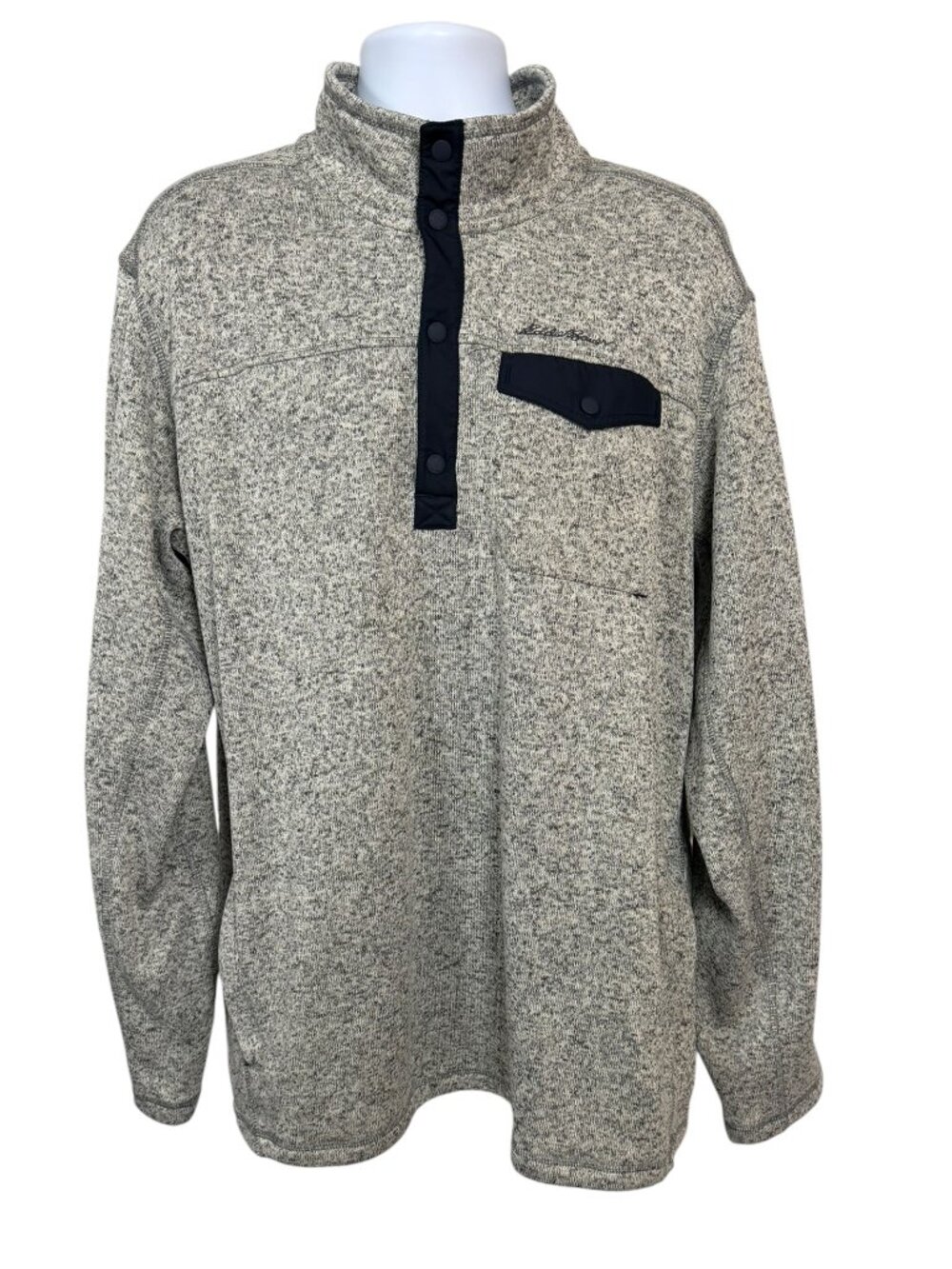Eddie Bauer T2XL Tall Sweater Fleece Snap Pullover Gray Outdoor Hiking